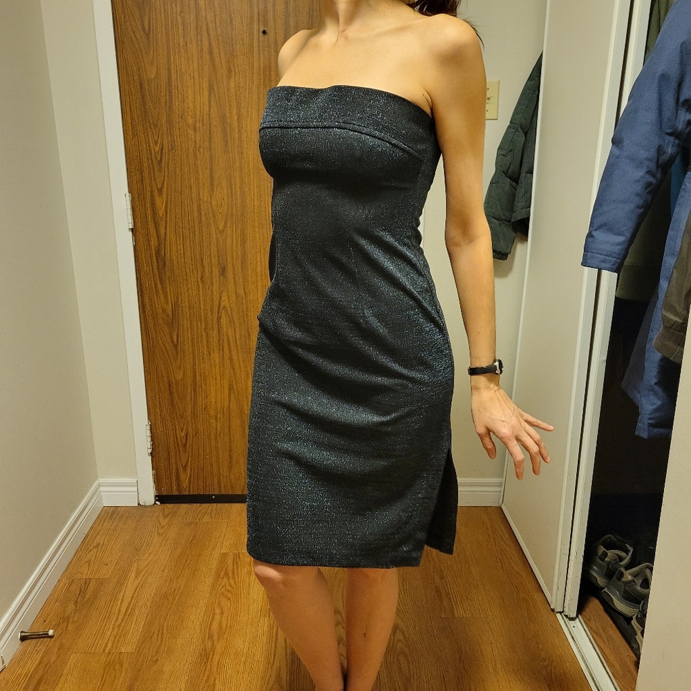 Black Sparkly Mini Bodycon Dress Stripless